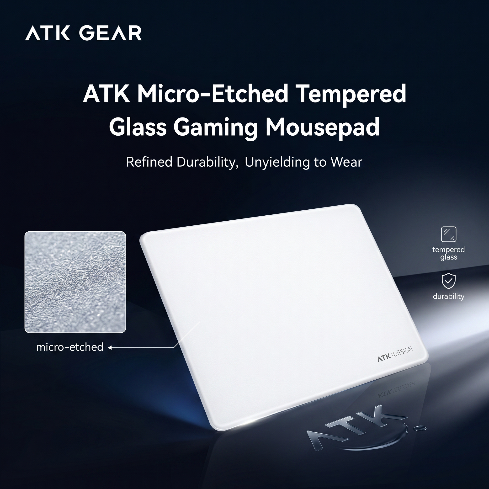 ATK Micro-Etched (White) Tempered Glass Gaming Mousepad