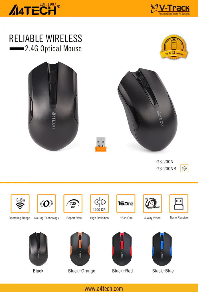 A4tech G3-200NS 1200 DPI Computer Wireless Mouse image 4