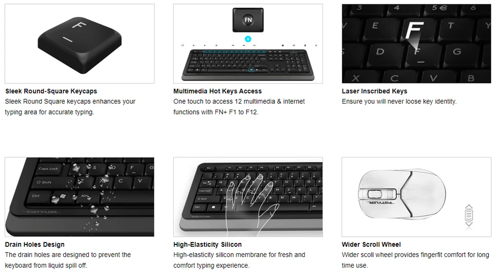 A4tech FG1012S Wireless Full Size Keyboard And 1200 DPI Mouse Combo image 4