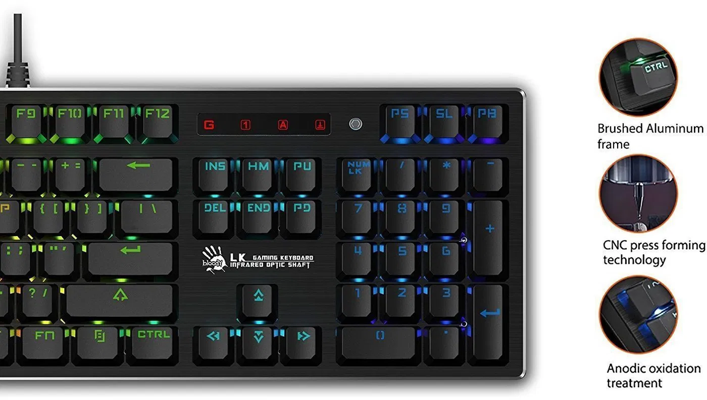 A4tech Bloody B820R Light Strike RGB Animation Gaming Keyboard (Blue Switch) image 4