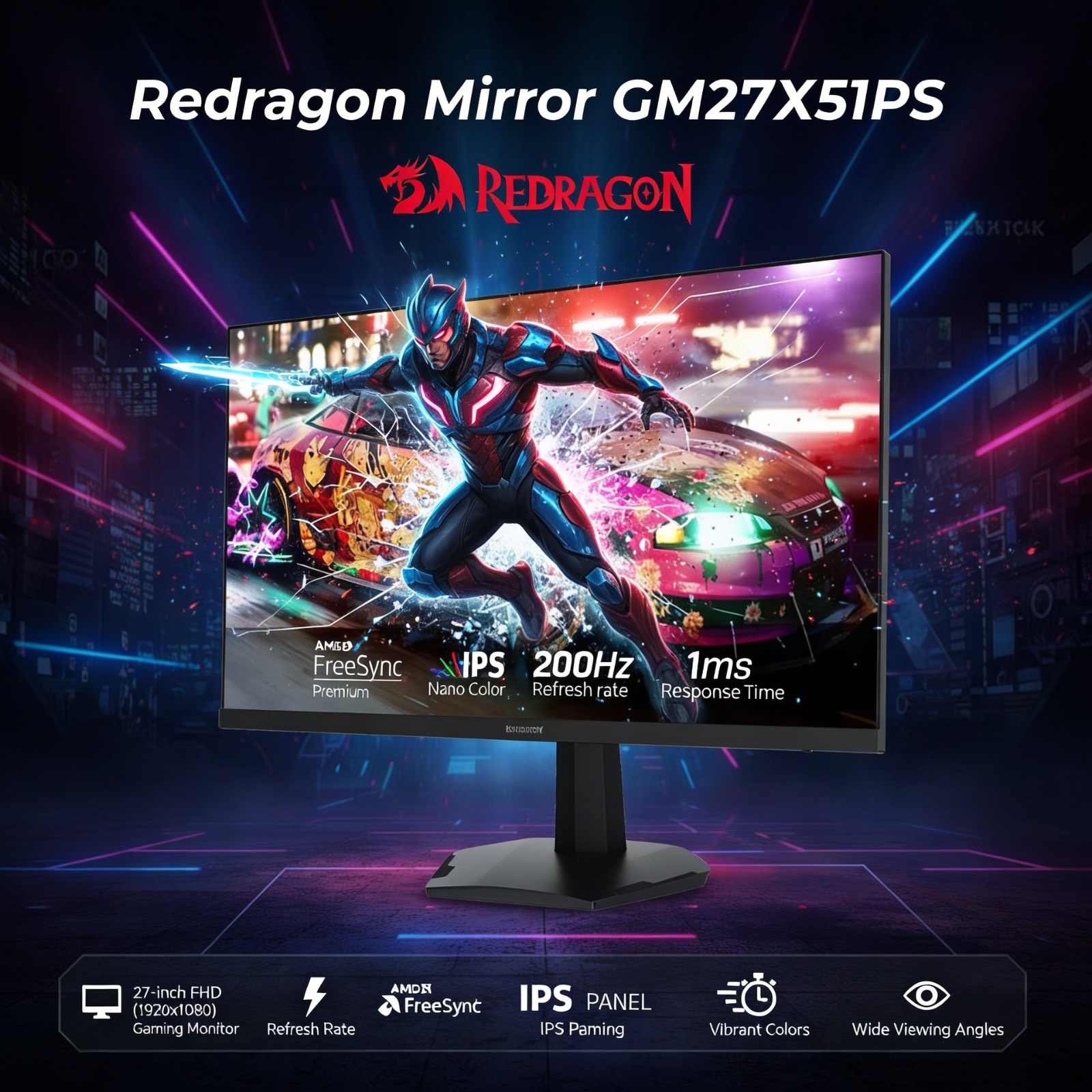 Redragon MIRROR 27" IPS FHD 200Hz Gaming Monitor - GM27X5