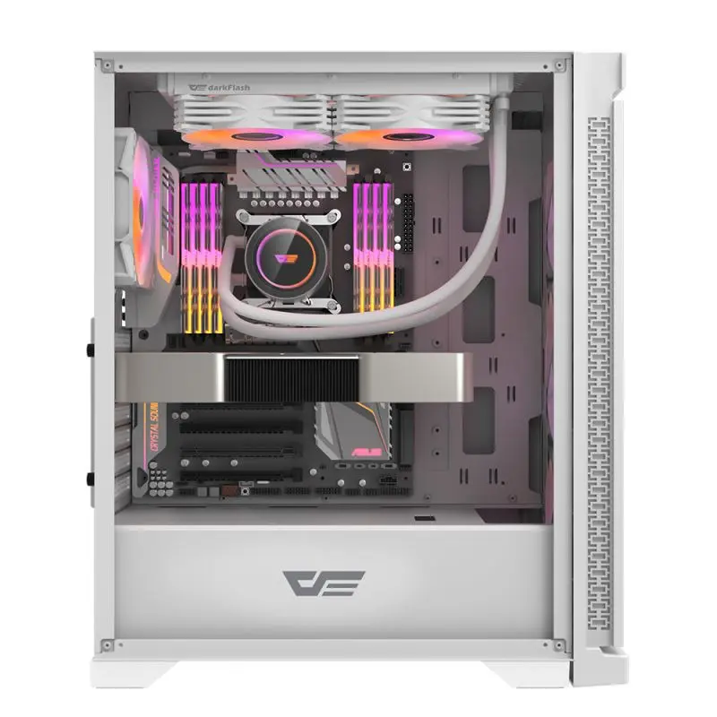 Darkflash pc gear Darkflash DK361 (White) Hexagon Mesh ATX PC Case front view