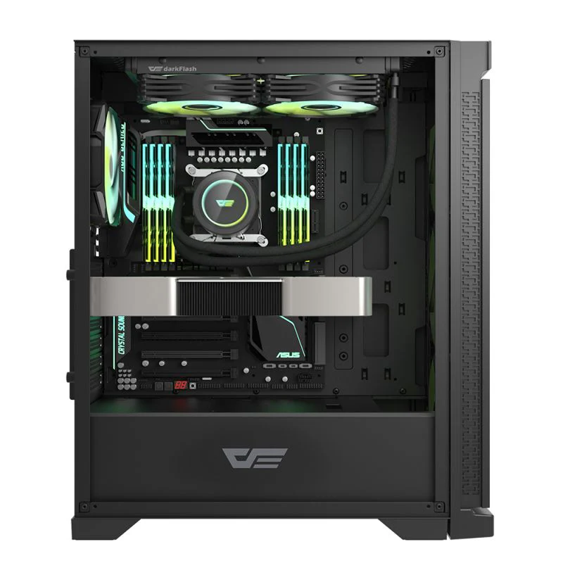 Darkflash pc gear Darkflash DK361 (Black) Hexagon Mesh ATX PC Case front view