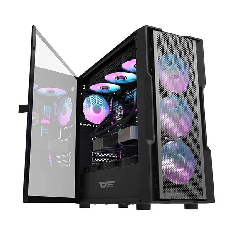 Darkflash pc gear Darkflash DK431 (Black) RGB Mid-Tower ATX Gaming PC Case front view
