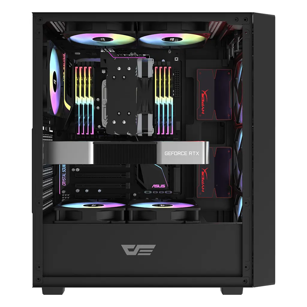 Darkflash pc gear Darkflash DK353 (Black) ATX Tempered Glass High Airflow & 340mm GPU Gaming PC Case front view