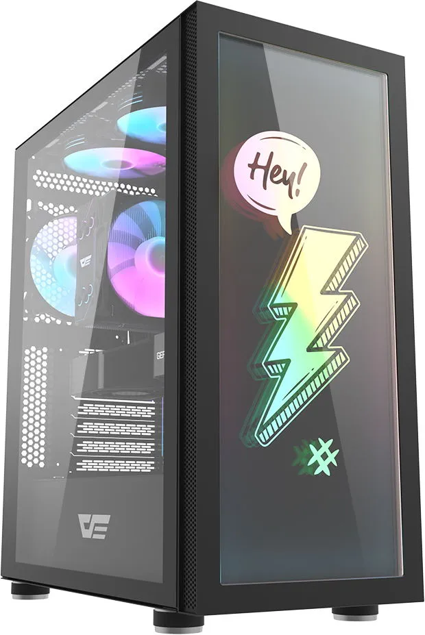Darkflash pc gear Darkflash DK210 Graffiti (Black) ATX Dual Tempered Glass Gaming PC Case front view