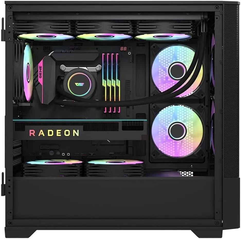 Darkflash pc gear Darkflash DK415M M-Atx (Black) With 2x140mm Argb Fan Pc Case front view