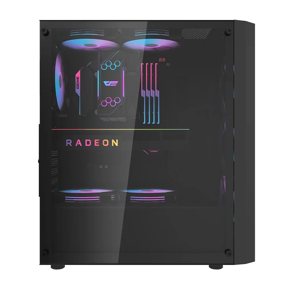 Darkflash pc gear Darkflash DK351 (Black) ATX Mesh Dragon With 4 ARGB Fans Mid-Tower Gaming PC Case front view