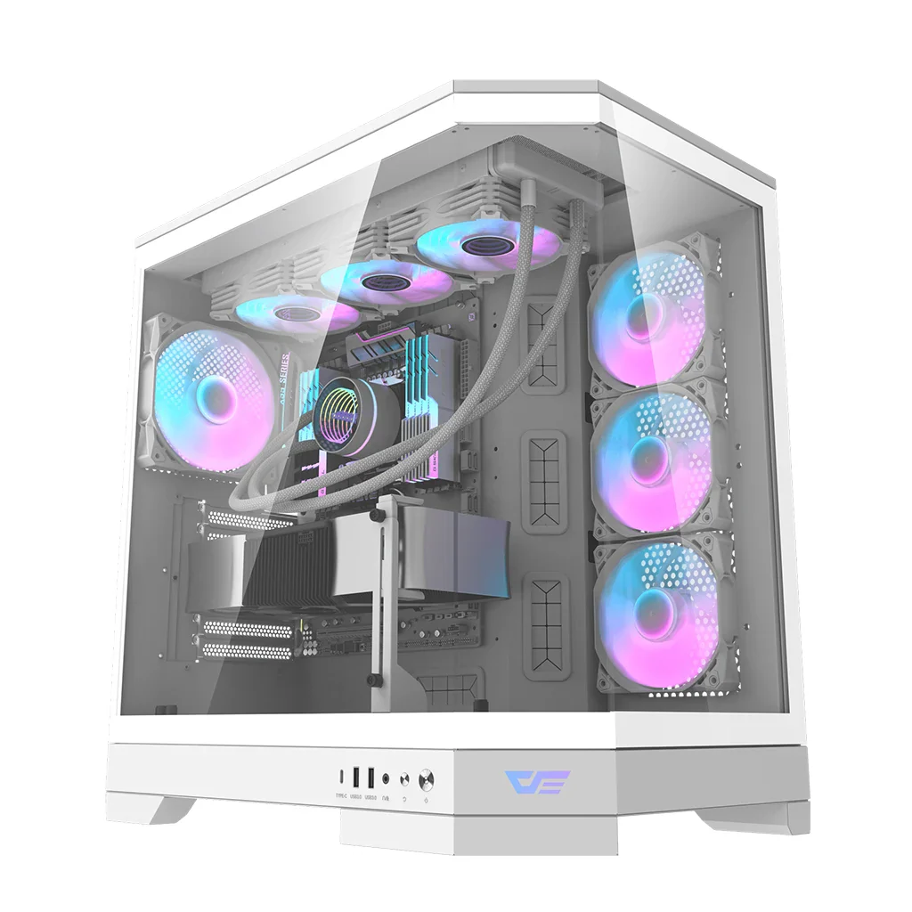 Darkflash DQX90 (White) ATX Mid-Tower Super Glass Vertical GPU PC Case price in Pakistan product image
