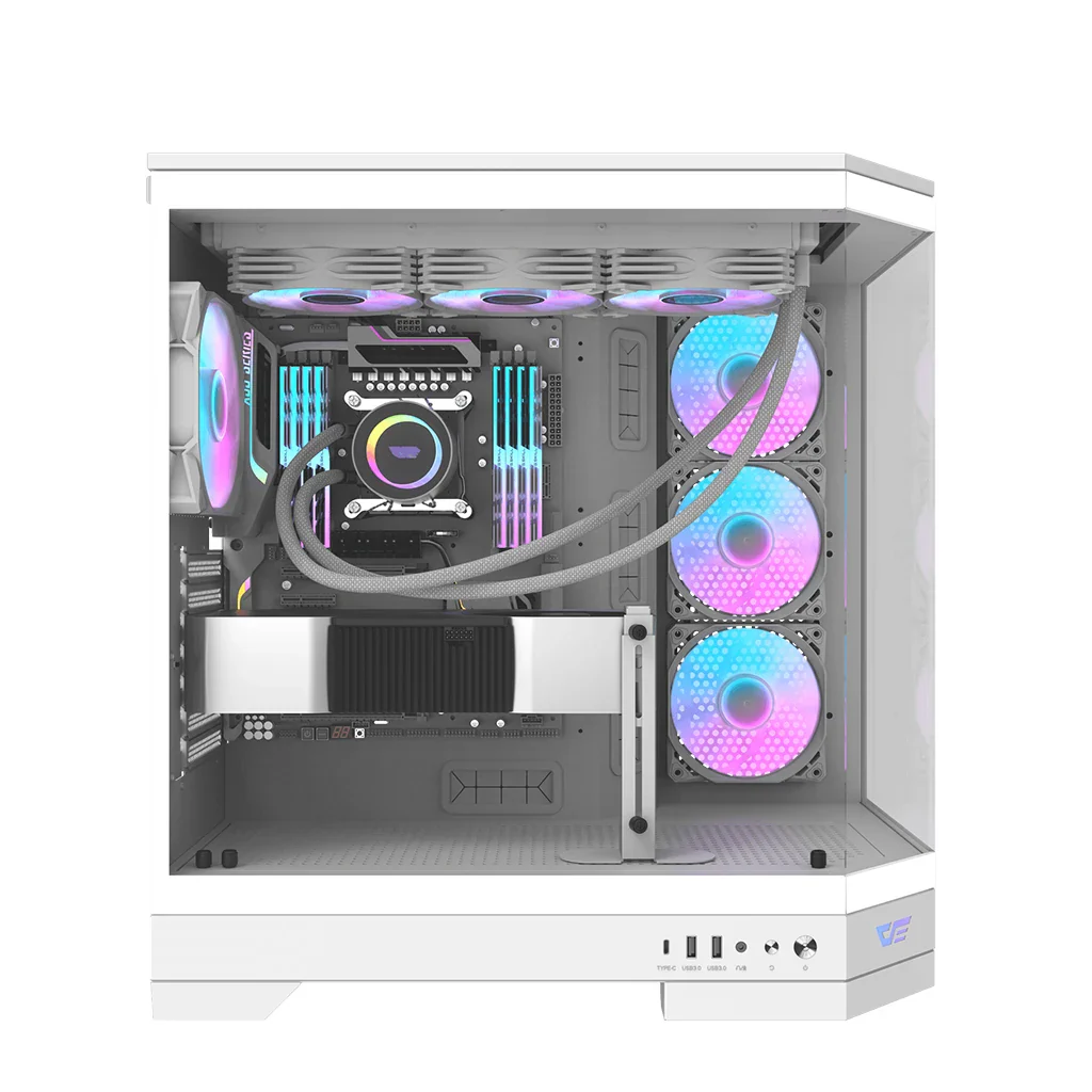 Darkflash pc gear Darkflash DQX90 (White) ATX Mid-Tower Super Glass Vertical GPU PC Case front view