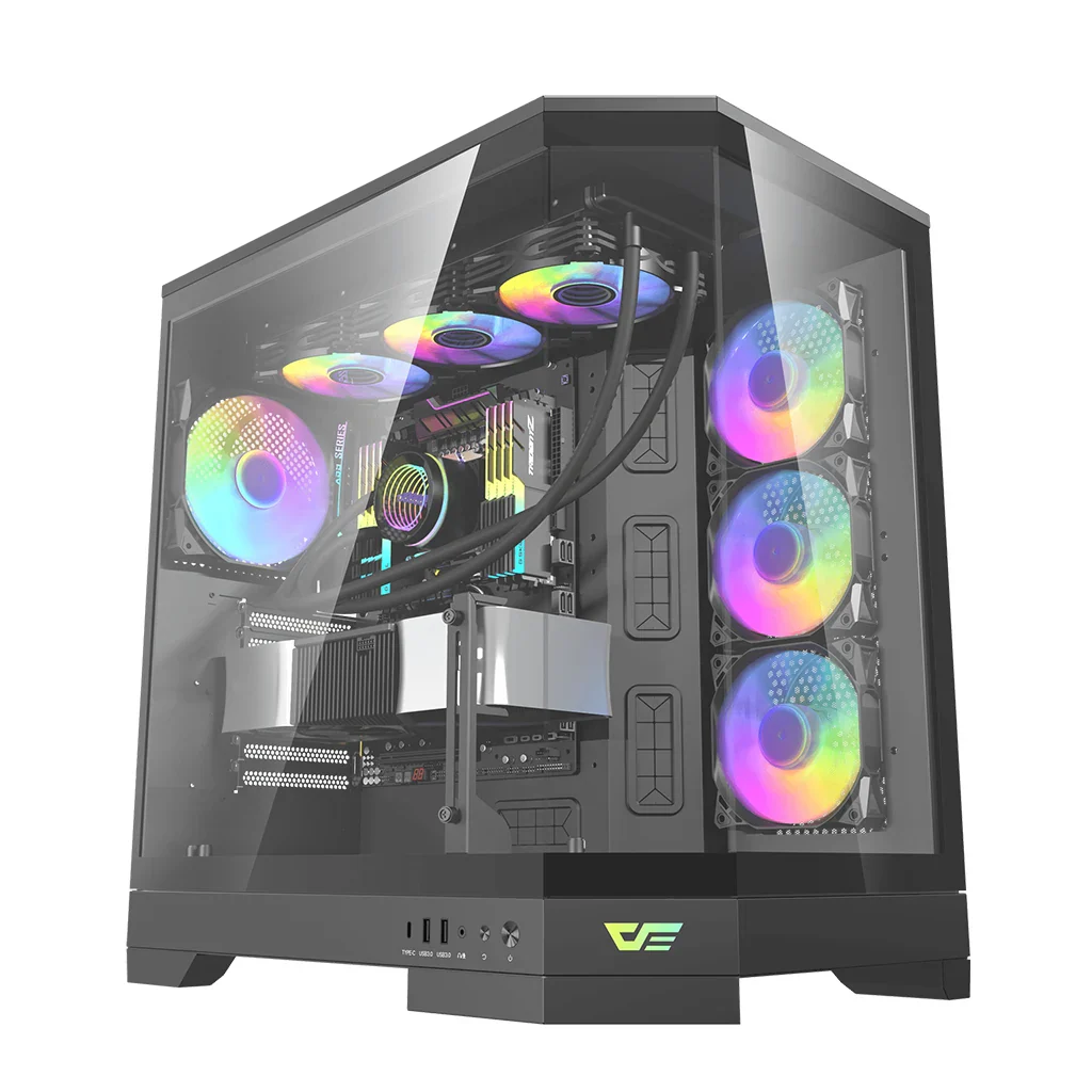 Darkflash DQX90 (Black) ATX Mid-Tower Super Glass Vertical GPU PC Case price in Pakistan product image