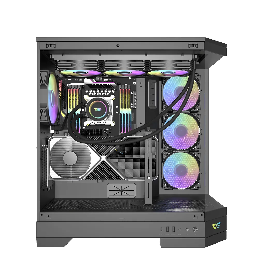 Darkflash pc gear Darkflash DQX90 (Black) ATX Mid-Tower Super Glass Vertical GPU PC Case front view