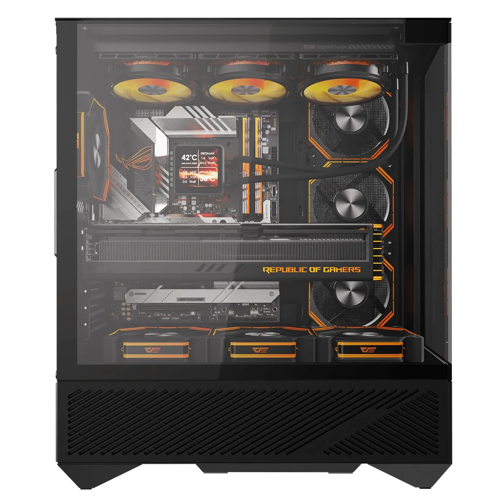 Darkflash pc gear Darkflash DY460 (Black) with Compact 3-Sided Tempered Glass ATX PC Case front view