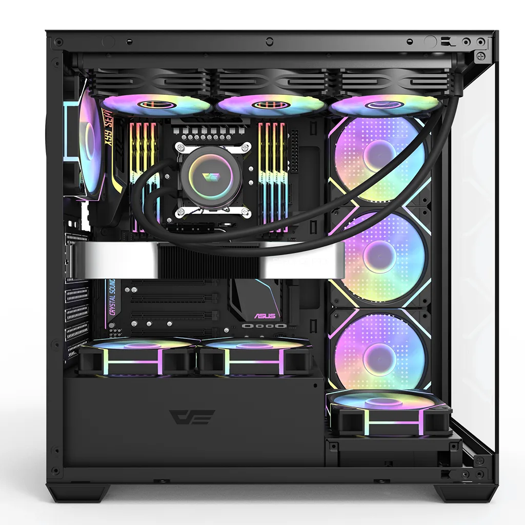 Darkflash pc gear Darkflash DS900 ATX (Black) Mid-Tower Support up to 360 liquid cooling with up to 10 ARGB Fans PC Case front view