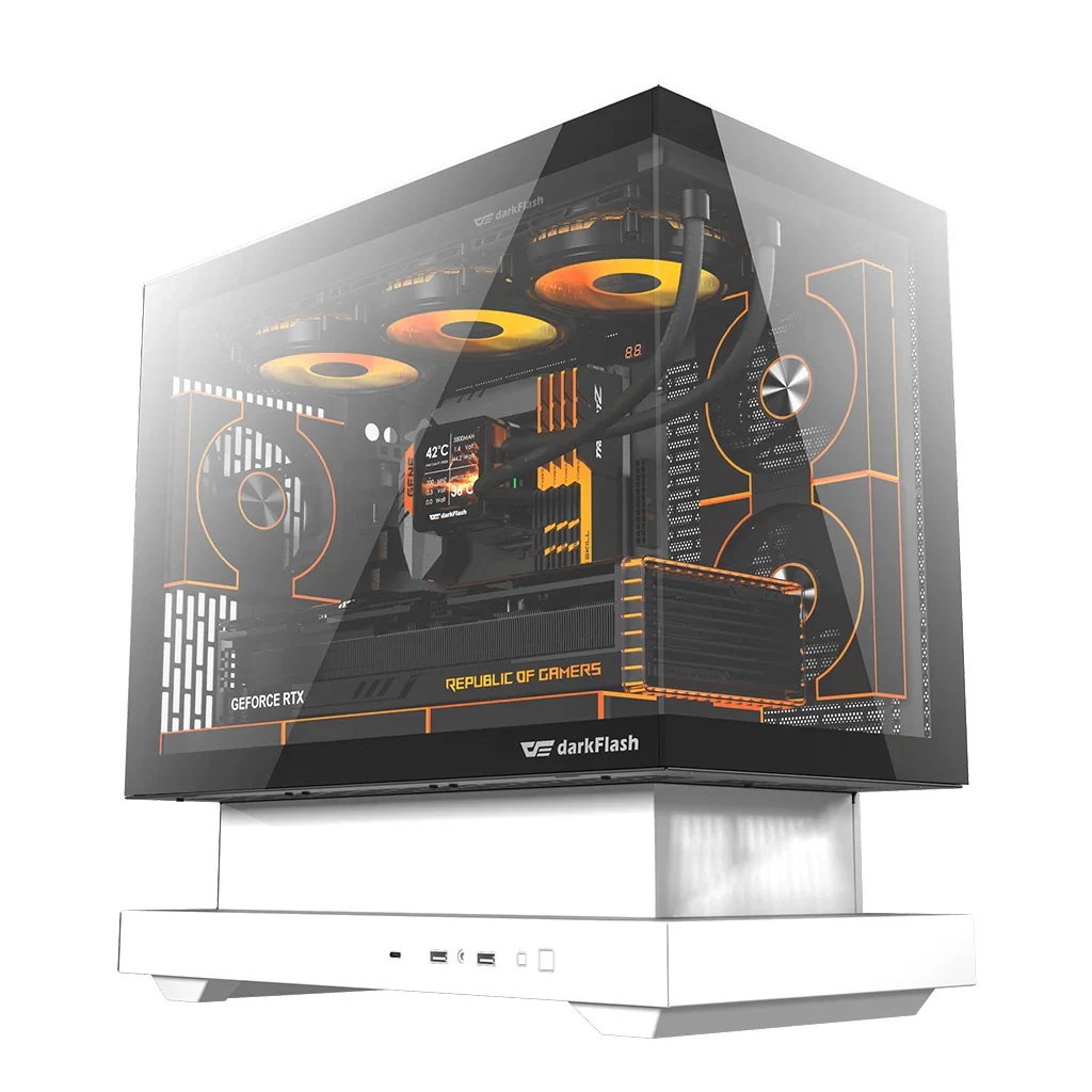 Darkflash Floatron F1 M-ATX (White) Floating Extended Base with Panoramic Glass & up 11 ARGB Fans Pc Case price in Pakistan product image