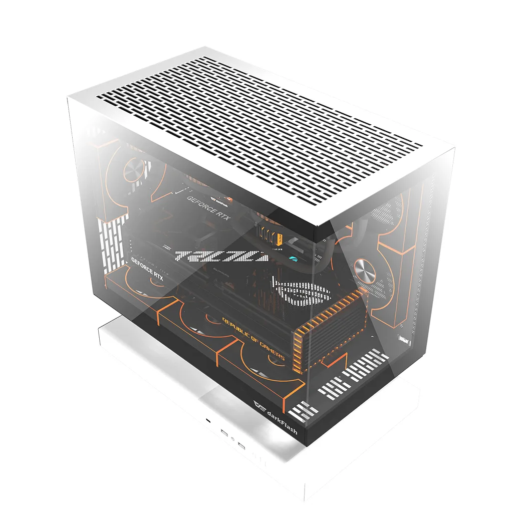 Darkflash Floatron F1 M-ATX (White) Floating Extended Base with Panoramic Glass & up 11 ARGB Fans Pc Case image 4
