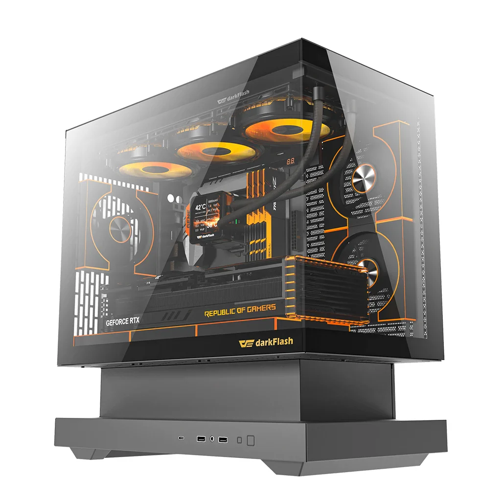 Darkflash Floatron F1 M-ATX (Black) Floating Extended Base with Panoramic Glass & up 11 ARGB Fans Pc Case price in Pakistan product image