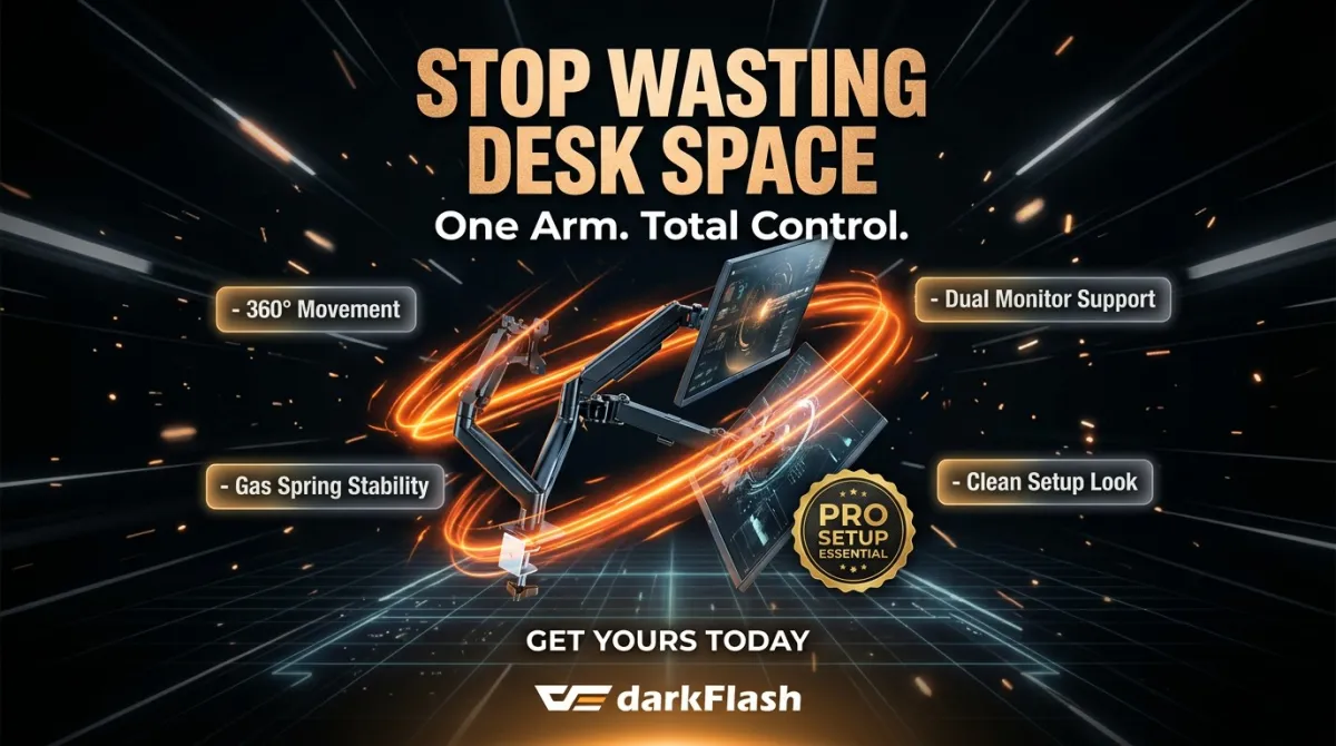 Darkflash ATLAS-02 (Black) 27” Max | 8KG Per Arm | Adjustable Desk Mount Dual Monitor Arm image 4