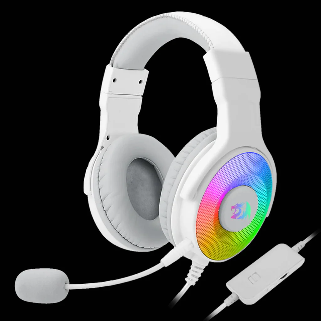 Redragon H350 Pandora 2 Lunar (White with RGB) Dual 3.5mm Jack and Detachable Microphone Wired Gaming Headphone price in Pakistan product image