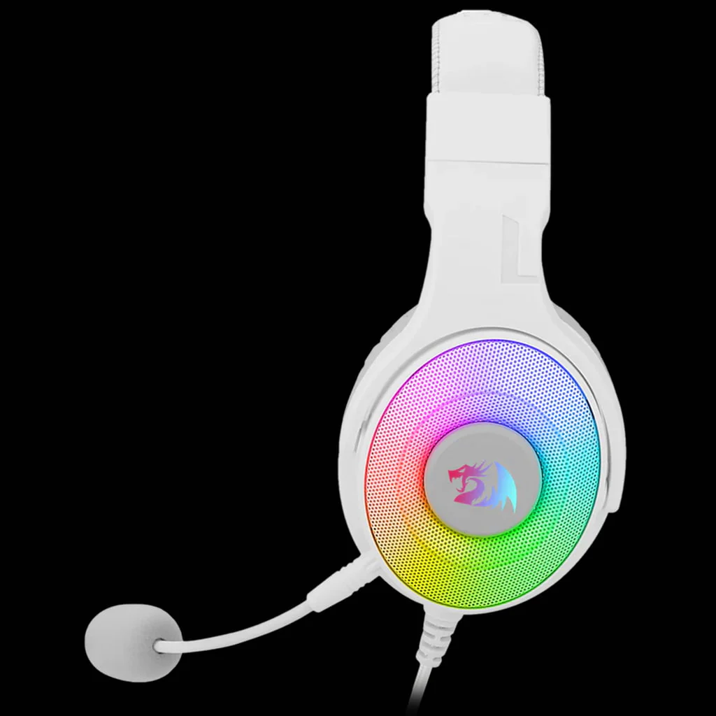 Redragon audio Redragon H350 Pandora 2 Lunar (White with RGB) Dual 3.5mm Jack and Detachable Microphone Wired Gaming Headphone front view