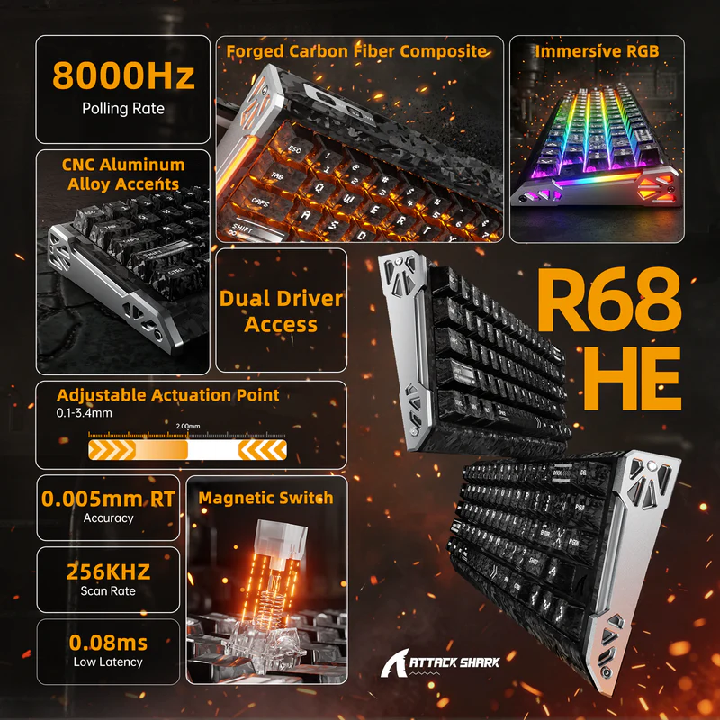 Attack Shark R68HE-BT RGB Gaming Keyboard price in Pakistan product image