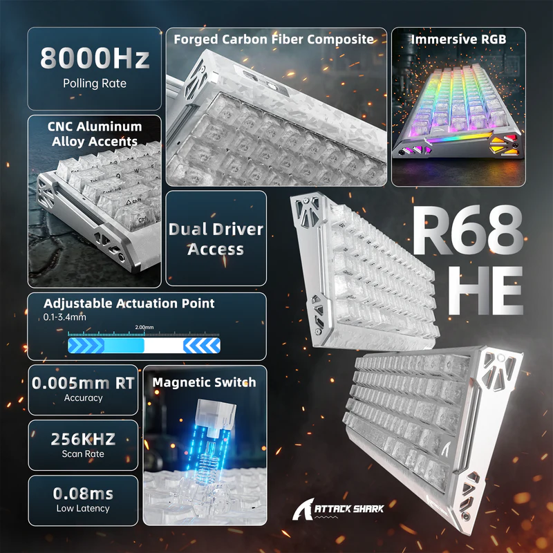 Attack Shark R68HE-WT RGB Gaming Keyboard price in Pakistan product image