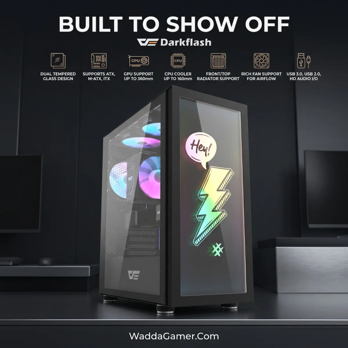 Darkflash DK210 Graffiti (Black) ATX Dual Tempered Glass Gaming PC Case price in Pakistan product image