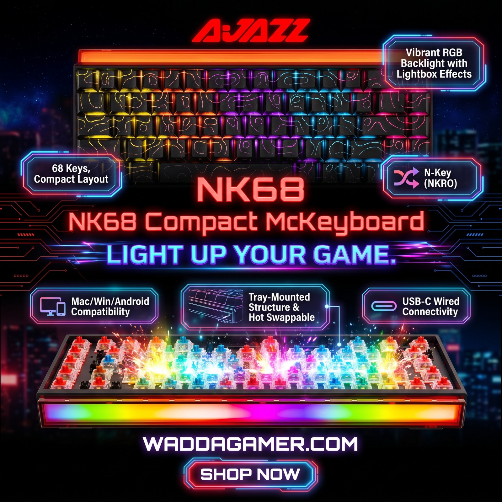 AJAZZ NK68 Black Wired Gaming Keyboard price in Pakistan product image