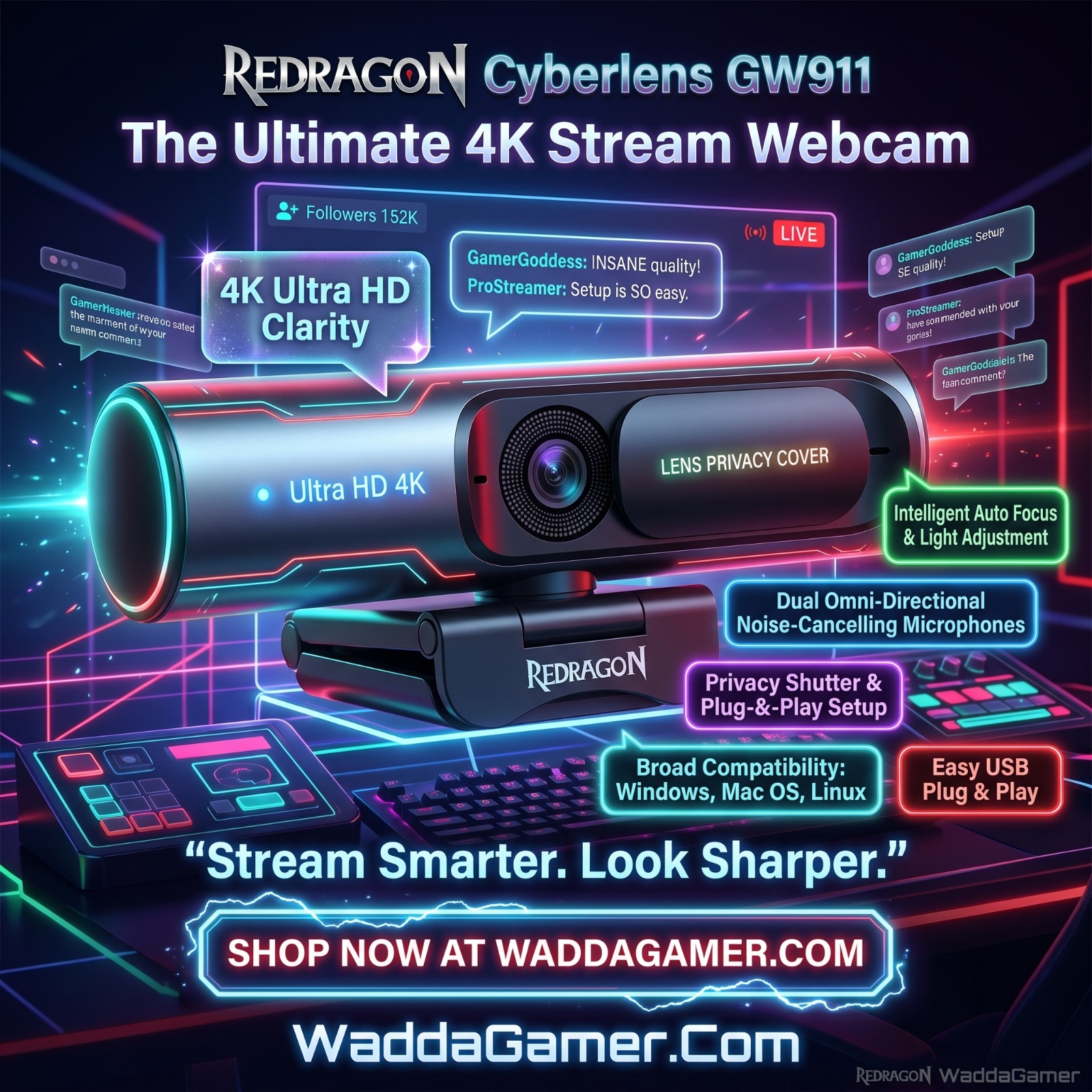Redragon Cyberlens GW911 4K stream Webcam