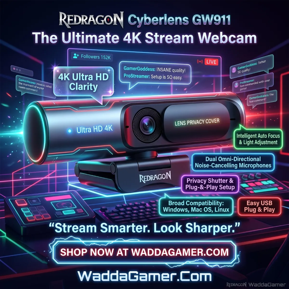 Redragon Cyberlens GW911 4K stream Webcam