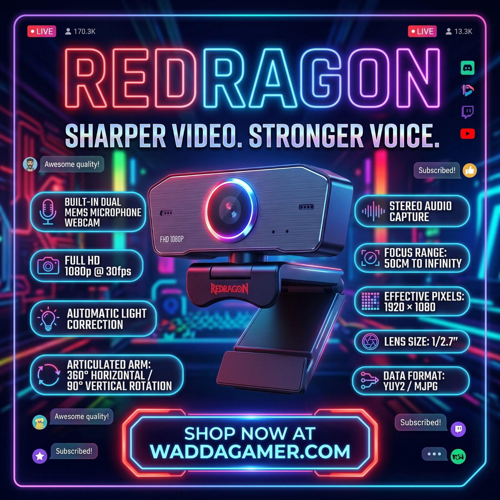 Redragon GW800 Hitman Microphone Webcam
