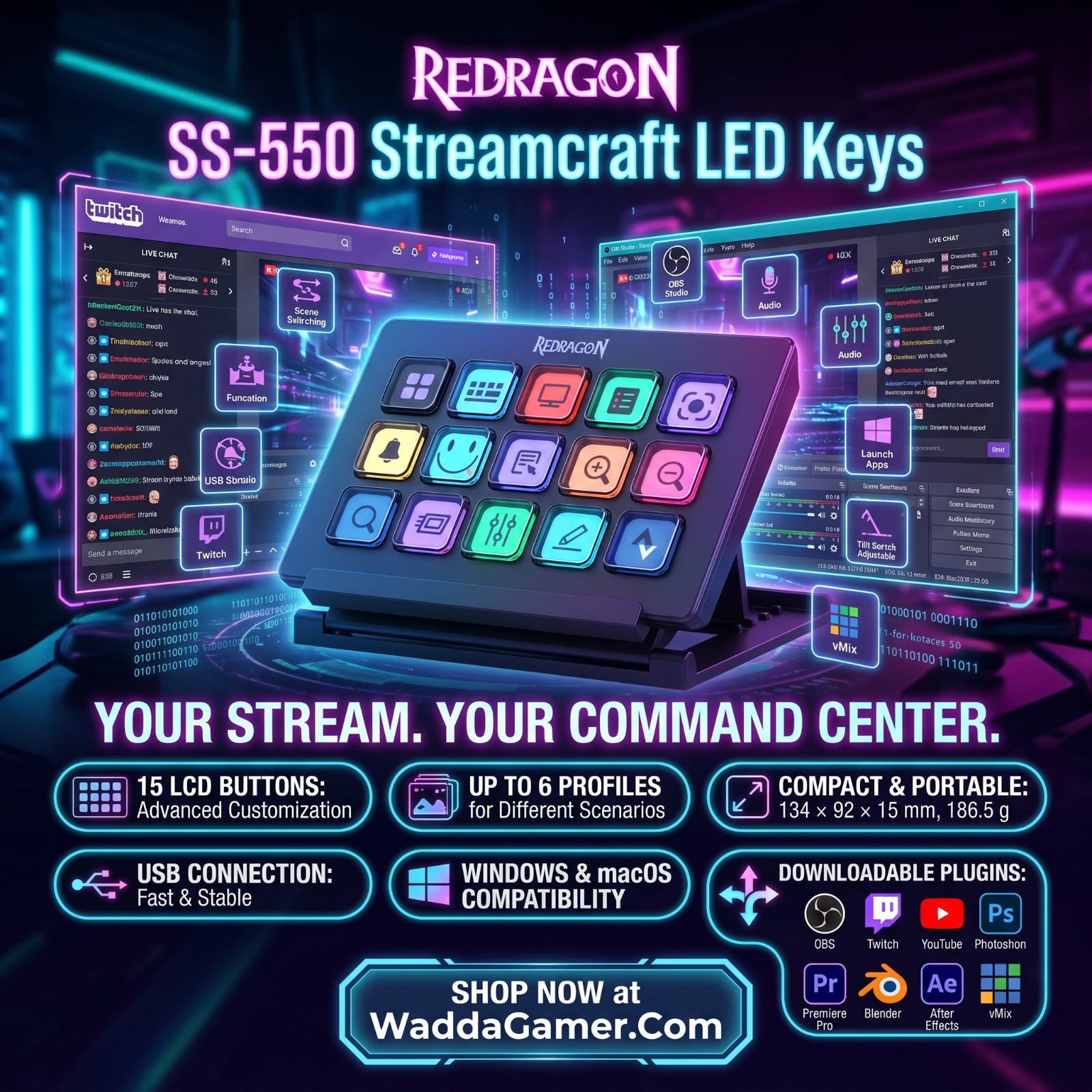 Redragon SS-550 Streamcraft LED keys
