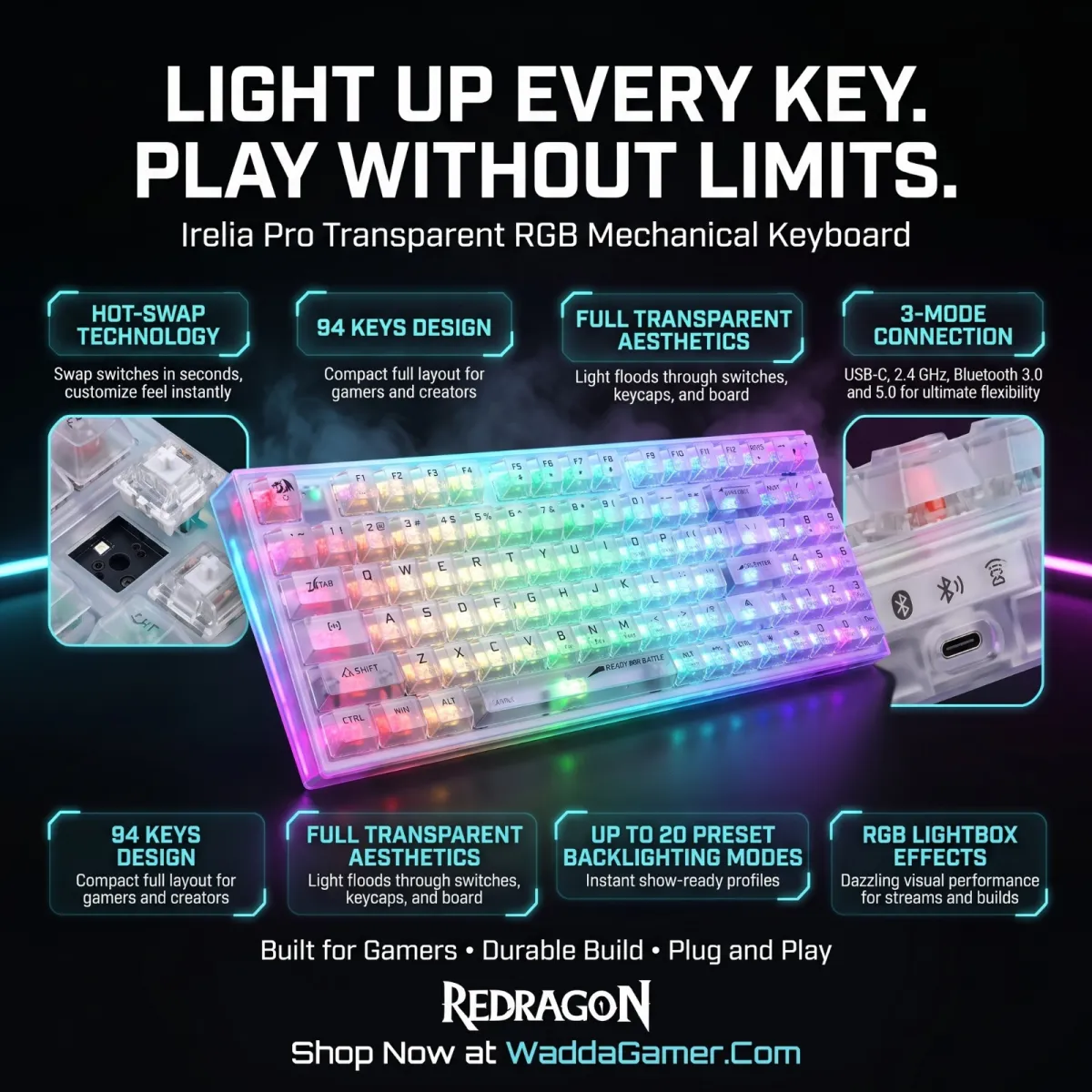 Redragon K658CT RGB Irelia Pro Gaming Keyboard price in Pakistan product image