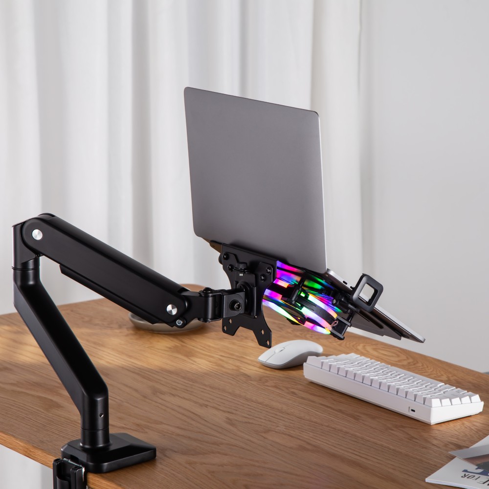 MXG LH-01R (Black)Universal Laptop Holder for Monitor Arms with RGB Cooling Fan