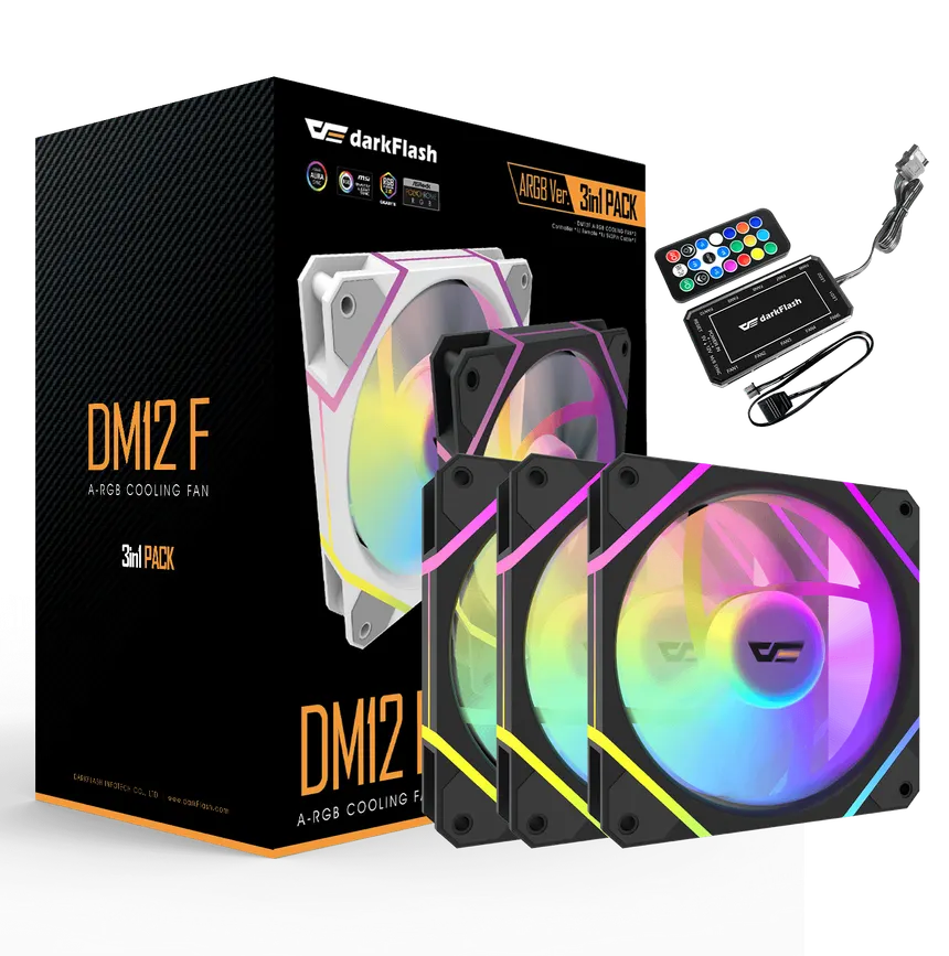 Darkflash DM12 Pro (Black) RGB Set with Controller & Remote 3-in-1 Cooling Fan
