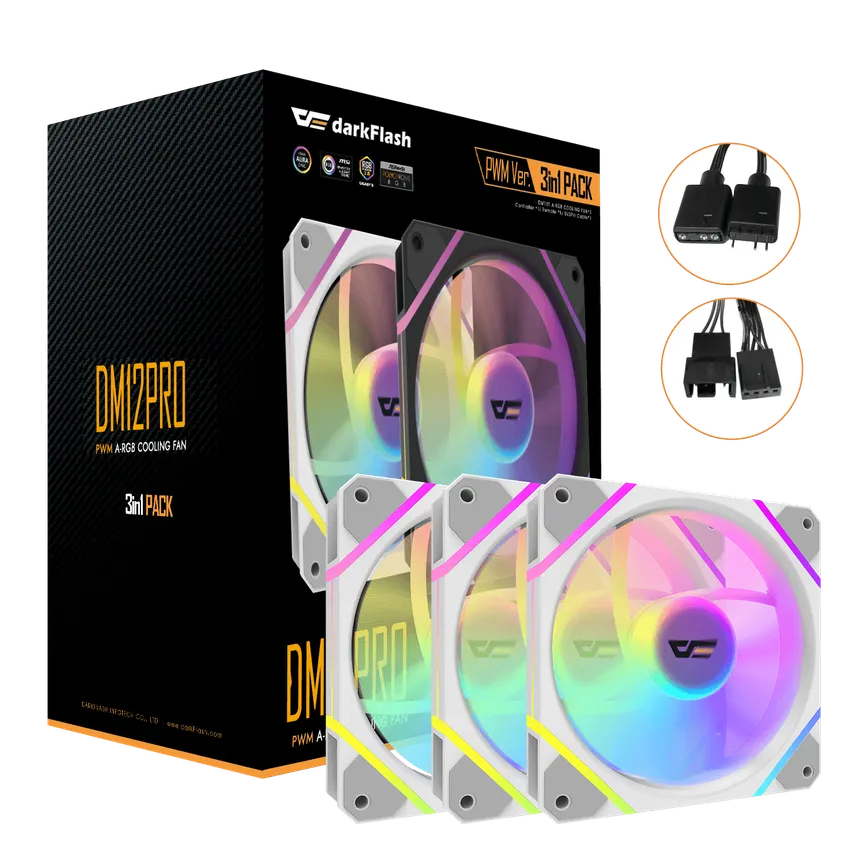 Darkflash DM12 Pro (White) RGB Set with Controller & Remote 3-in-1 Cooling Fan