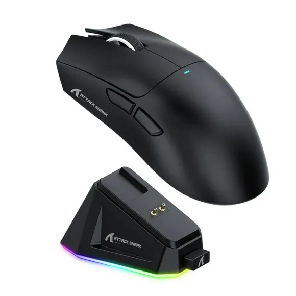 Attack Shark pc gear Attack Shark X11 (Black) Wireless Gaming Mouse with Charging Dock front view