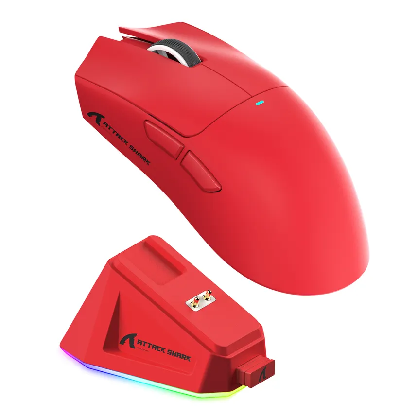 Attack Shark pc gear Attack Shark X11 (Red) Wireless Gaming Mouse with Charging Dock front view