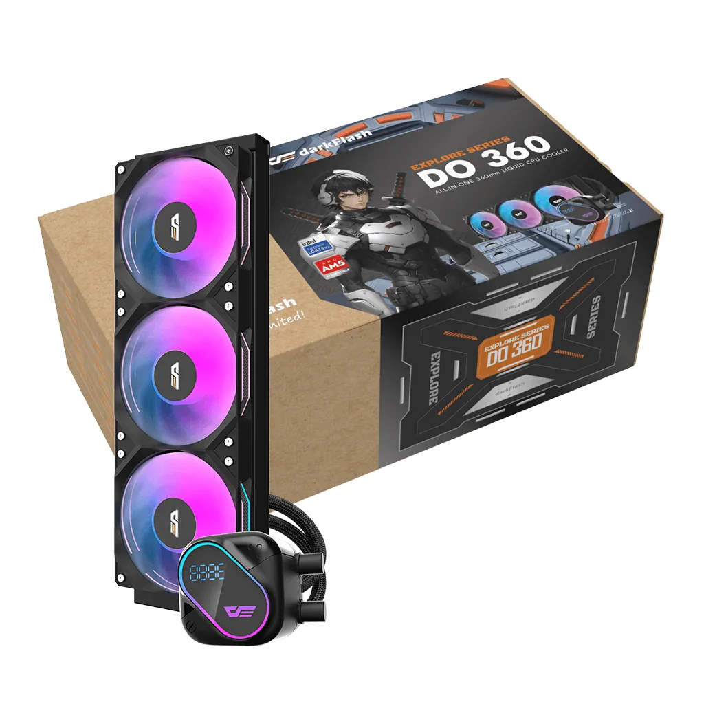 Darkflash pc gear Darkflash DO360 (2 Variations (Black & White)) Low Noise & High Performance Cooper Cooling Fan CPU Liquid Cooler front view