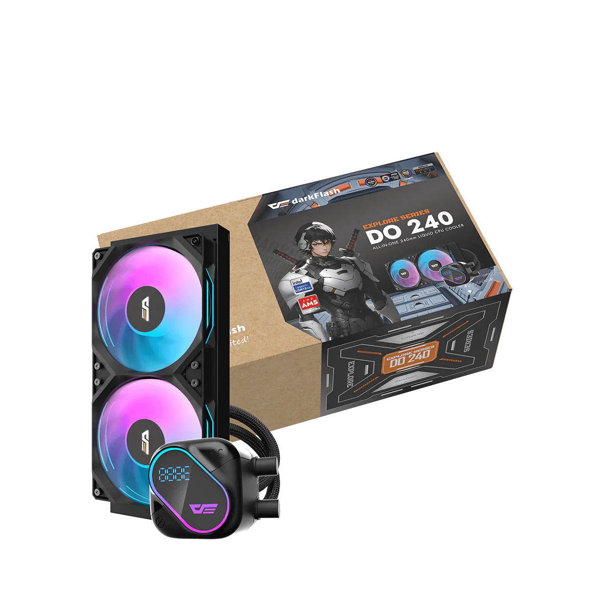 Darkflash pc gear Darkflash DO240 (2 Variations (Black & White)) Low Noise & High Performance Cooper Cooling Fan /CPU Liquid Cooler front view