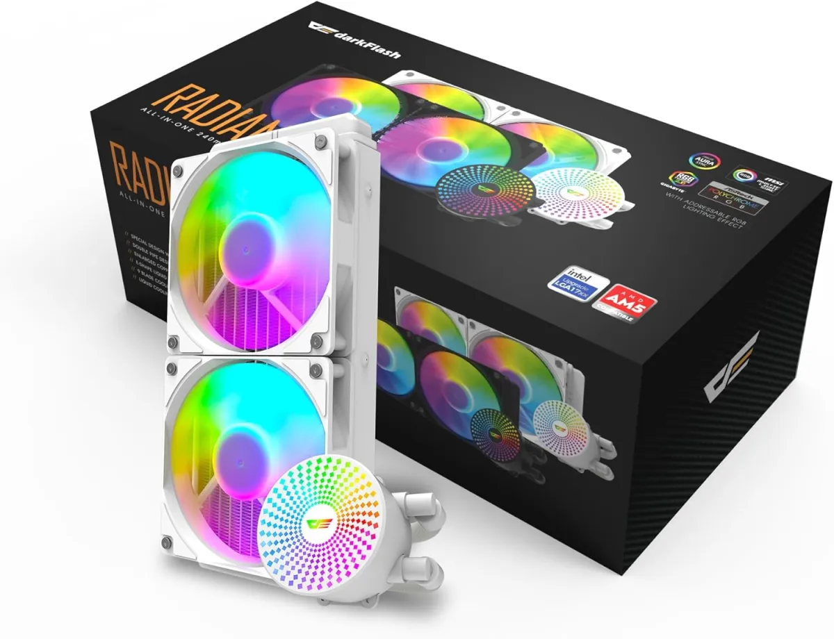 Darkflash pc gear Darkflash Radiant DC240 (2 Variations (Black & White)) ARGB CPU Liquid Cooler front view