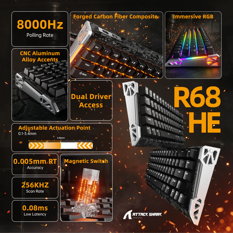 Attack Shark R68HE-B RGB Gaming Keyboard price in Pakistan product image
