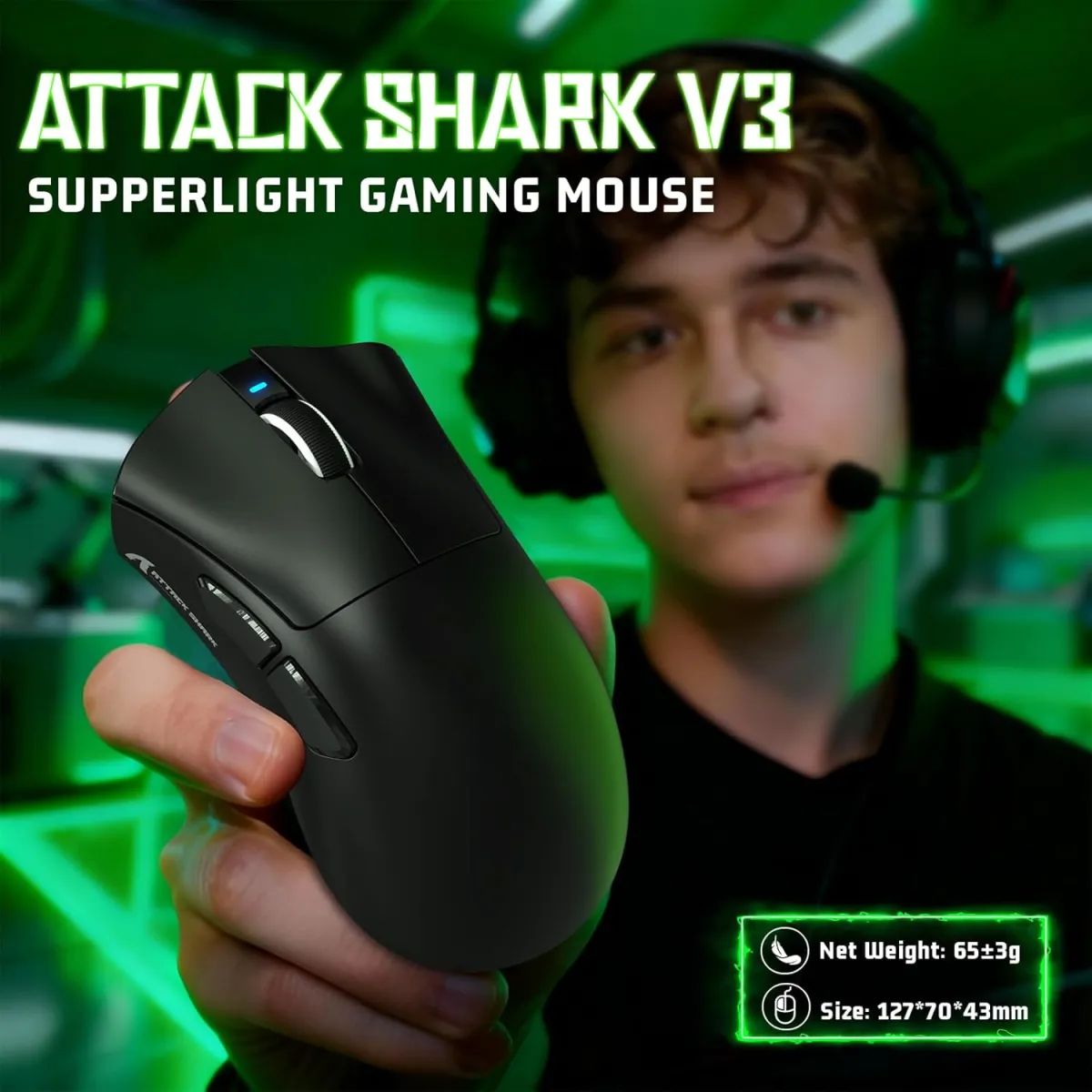 Attack Shark V3 Ultra-Light Tri-Mode Gaming Mouse – Black price in Pakistan product image