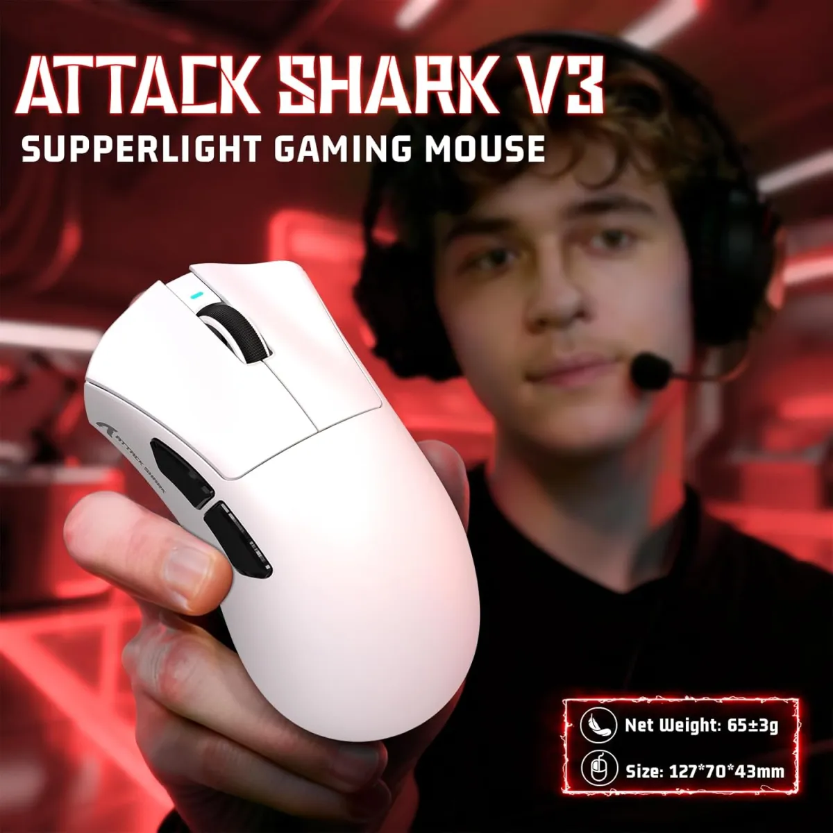 Attack Shark V3 Ultra-Light Tri-Mode Gaming Mouse – White price in Pakistan product image