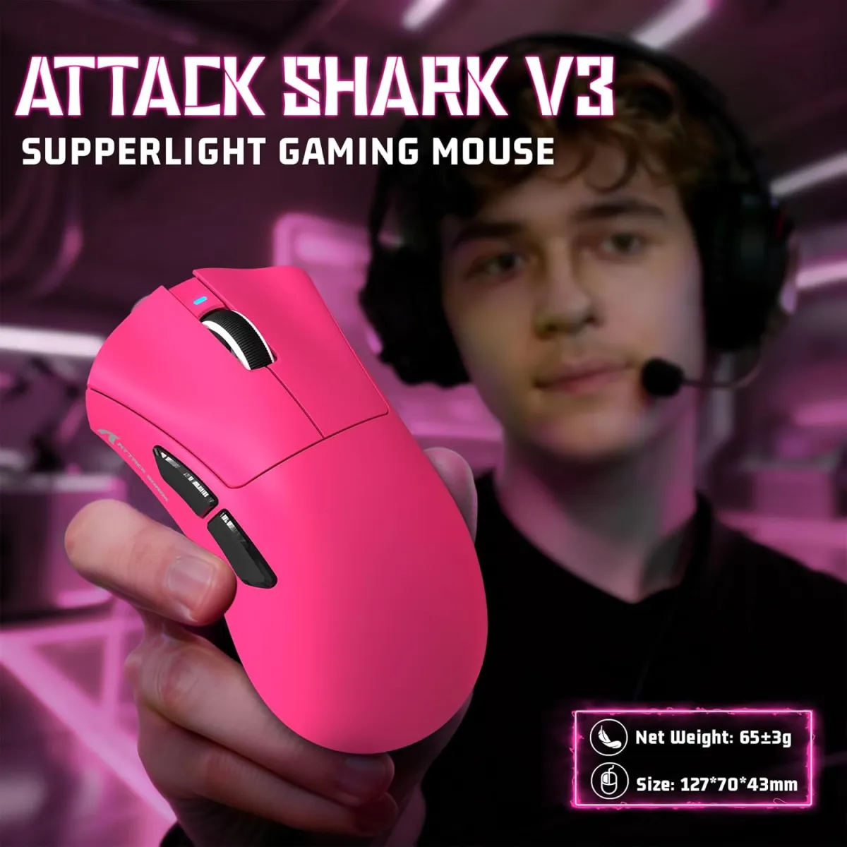 Attack Shark V3 Ultra-Light Tri-Mode Gaming Mouse – Red price in Pakistan product image