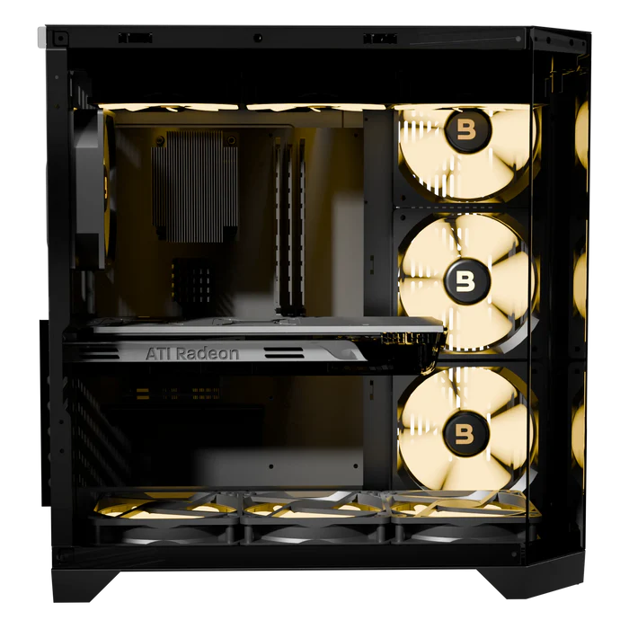 Boost pc gear Boost Enclosure Elite Series X100 (Black) with 7 ARGB Fans PC Case front view