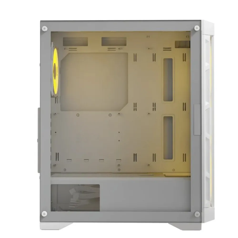 Boost pc gear Boost Enclosure Pro (White) Series P300 with 4 ARGB Fans PC Case front view