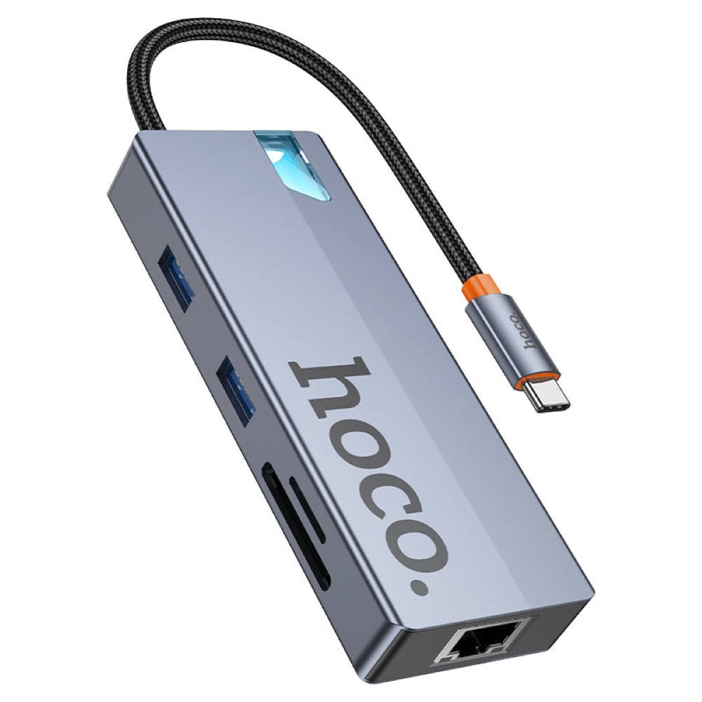 HOCO HB52 Wow 8-in-1 Multi-Function Converter (HDTV+RJ45+SD/TF+PD+Type-C3.0+USB3.0*2) Deep Space Gray