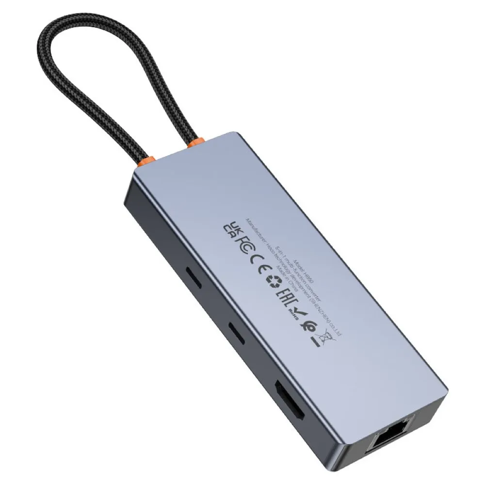 HOCO HB52 Wow 8-in-1 Multi-Function Converter (HDTV+RJ45+SD/TF+PD+Type-C3.0+USB3.0*2) Deep Space Gray image 4
