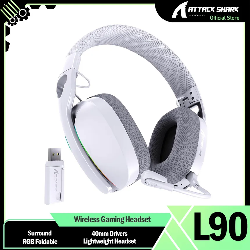 Attack Shark L90 Foldable RGB Ultra-Light Tri-Mode Gaming Headphone – White price in Pakistan product image